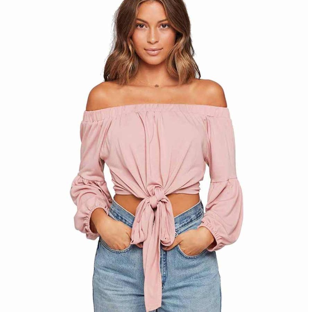 L’Space primrose pink Malibu off the shoulder top